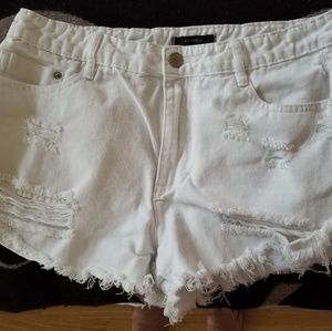 White Denim Distressed Shorts